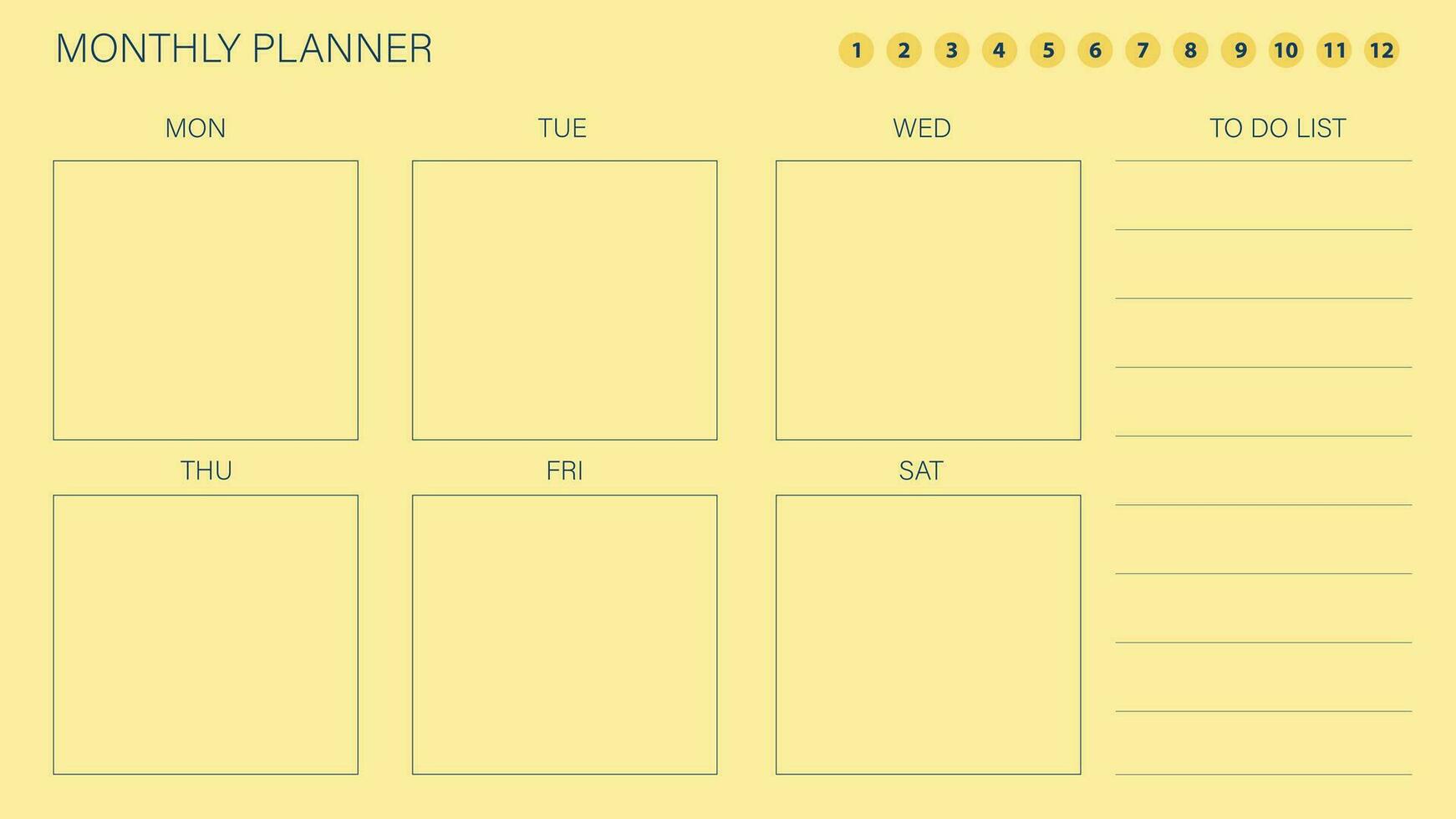 Abstract simple minimalist design monthly planner in light yellow color. This weekly planner will track your work and organize your task. vector