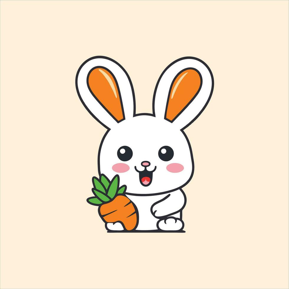 Cute baby rabbit holding fresh carrot Cartoon Vector Icon Illustration. Animal Nature Icon Concept Isolated. Flat Cartoon Style