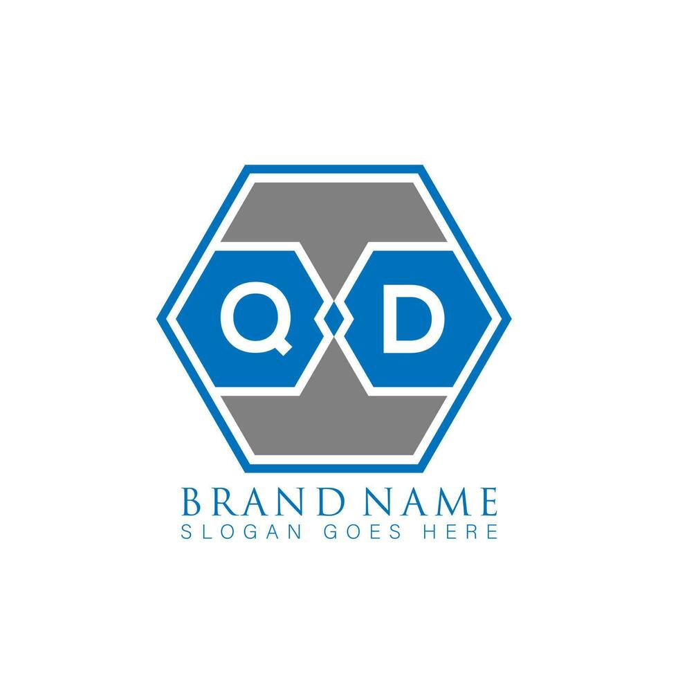 QD creative minimalist polygon letter logo. QD Unique modern flat abstract vector letter logo design.