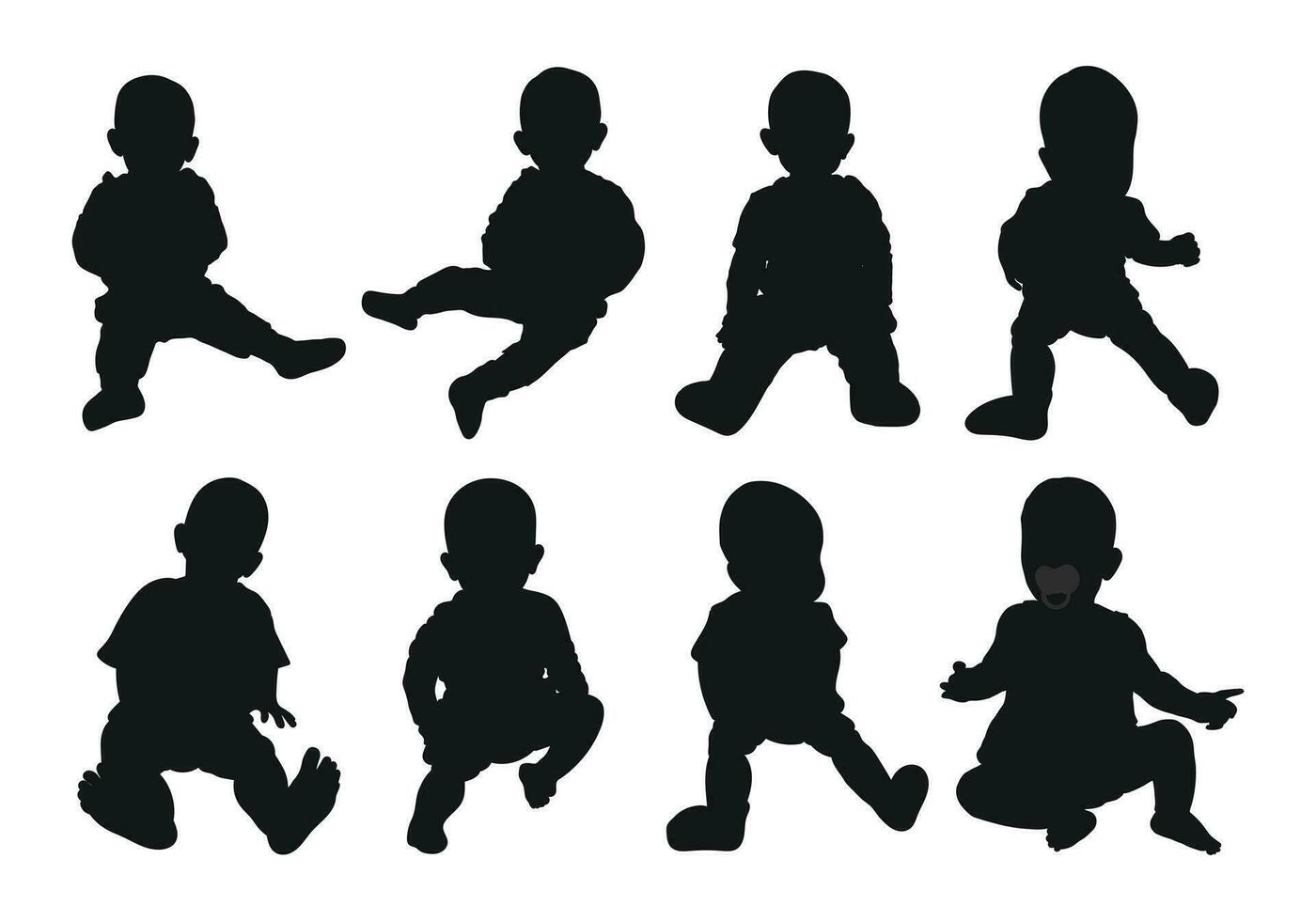 Image of a black silhouette of a baby up to a year. The child sitting, walking, dance vector
