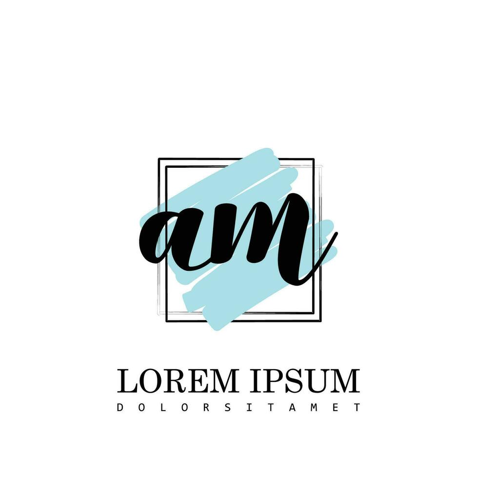 AM Initial Letter handwriting logo with square brush template vector