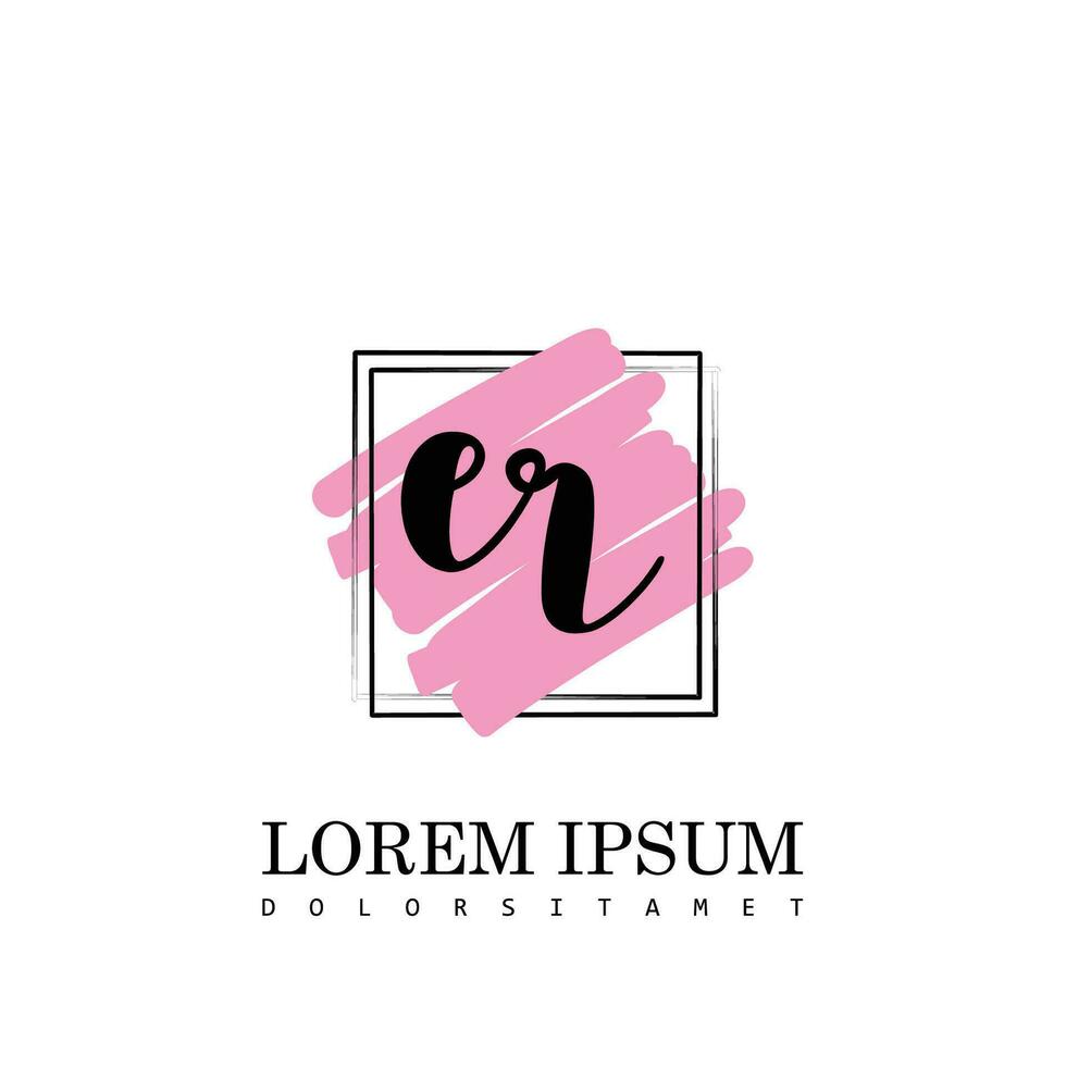 ER Initial Letter handwriting logo with square brush template vector