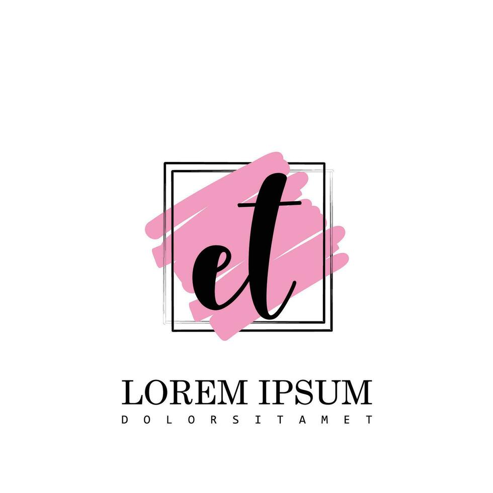 ET Initial Letter handwriting logo with square brush template vector