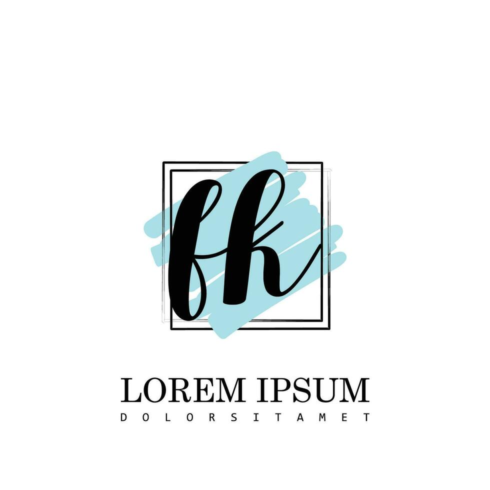 FK Initial Letter handwriting logo with square brush template vector