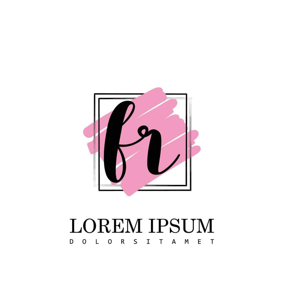 FR Initial Letter handwriting logo with square brush template vector