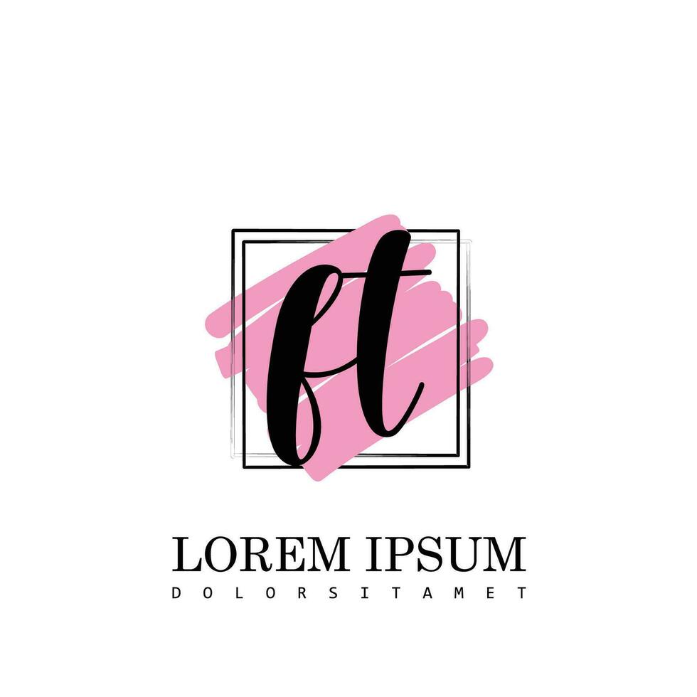 FT Initial Letter handwriting logo with square brush template vector