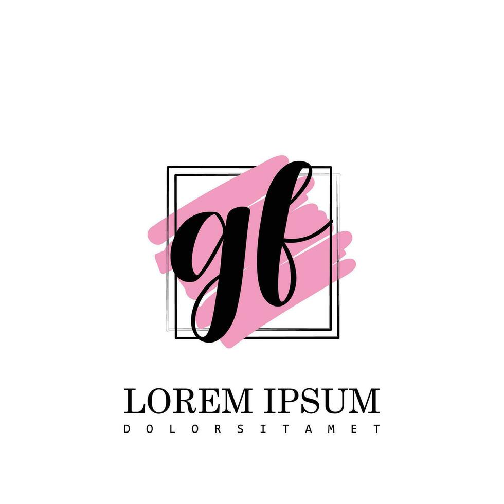 GF Initial Letter handwriting logo with square brush template vector