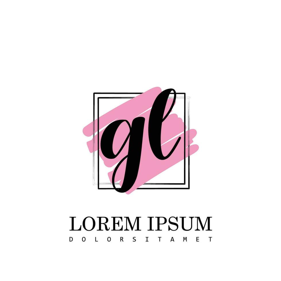 GL Initial Letter handwriting logo with square brush template vector