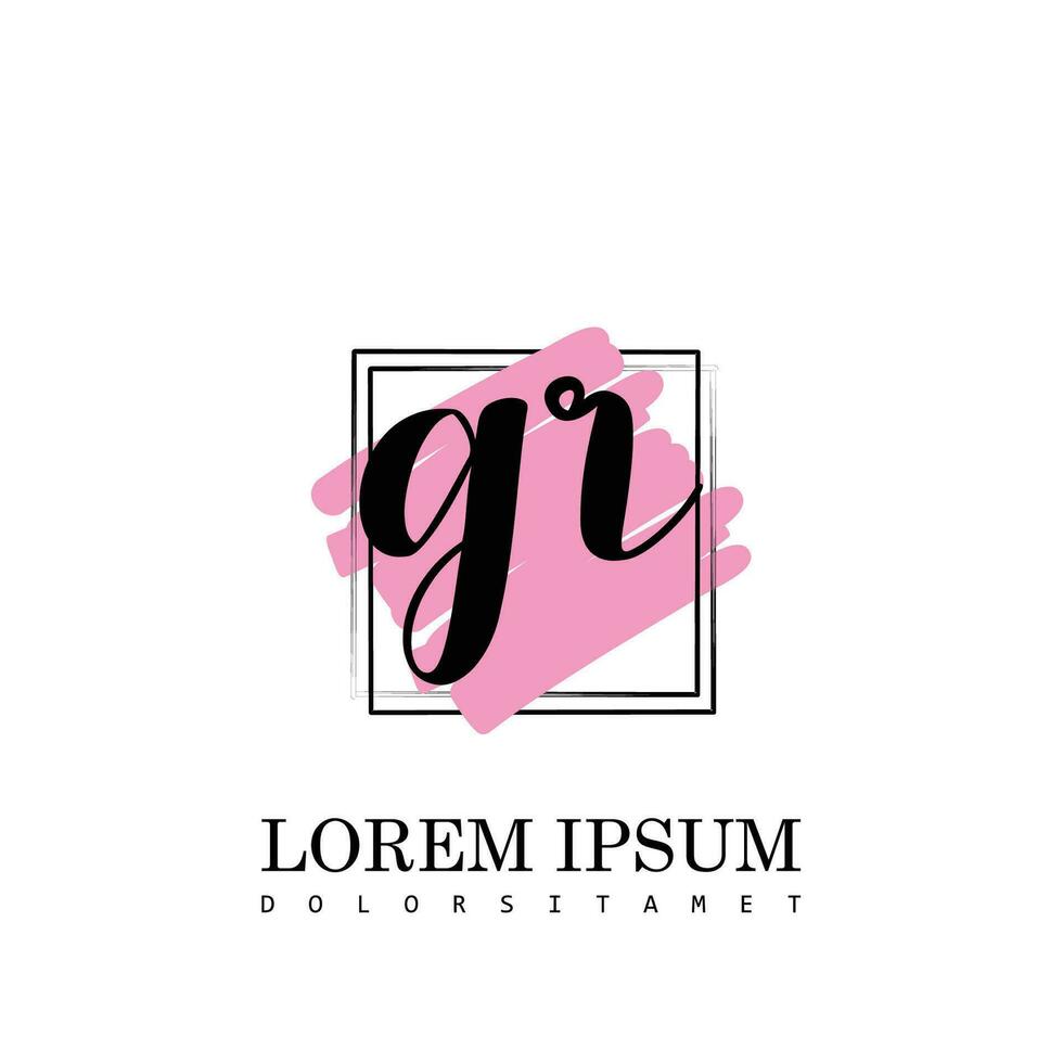 GR Initial Letter handwriting logo with square brush template vector