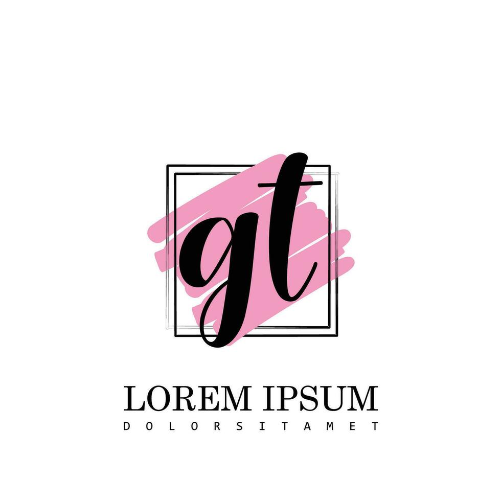 GT Initial Letter handwriting logo with square brush template vector