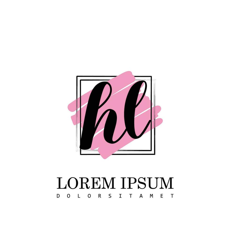 HL Initial Letter handwriting logo with square brush template vector