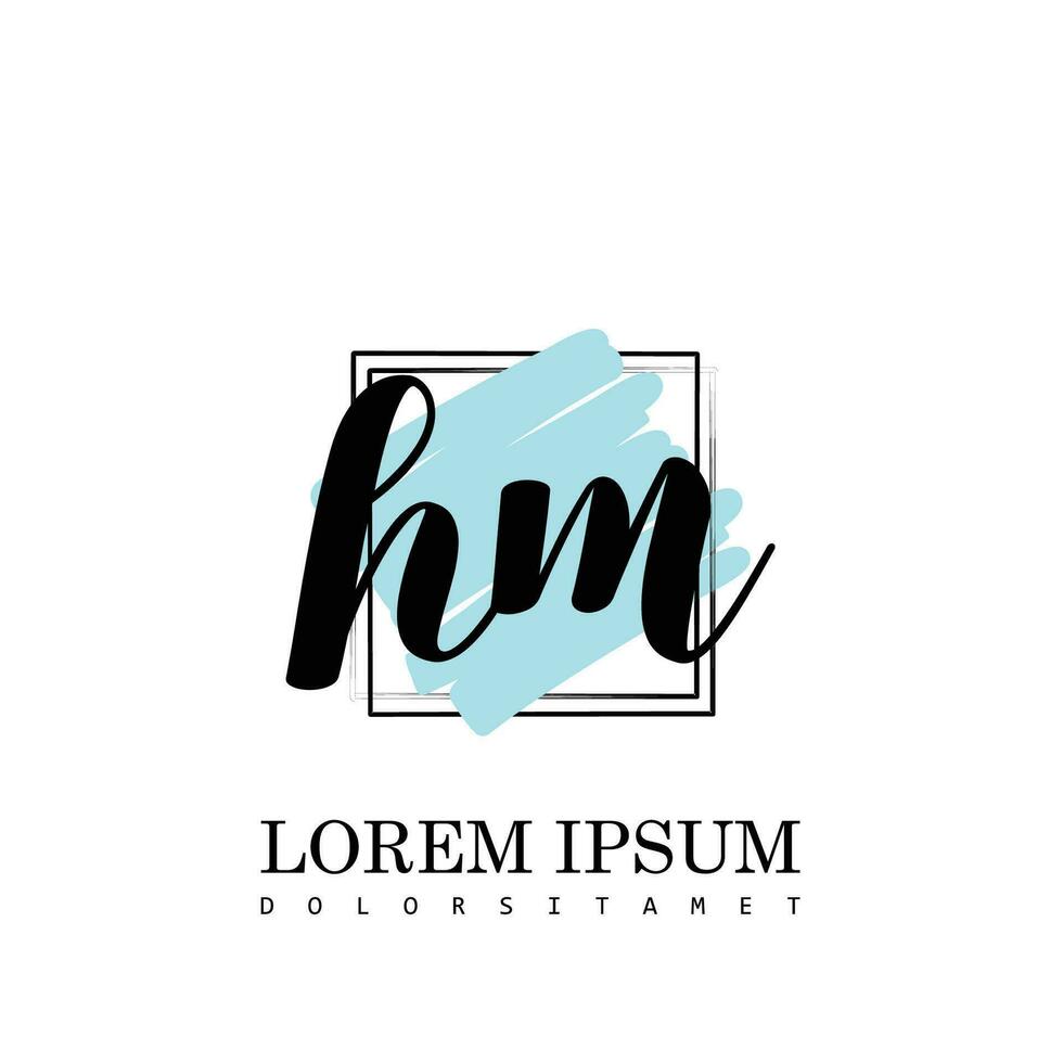 HM Initial Letter handwriting logo with square brush template vector