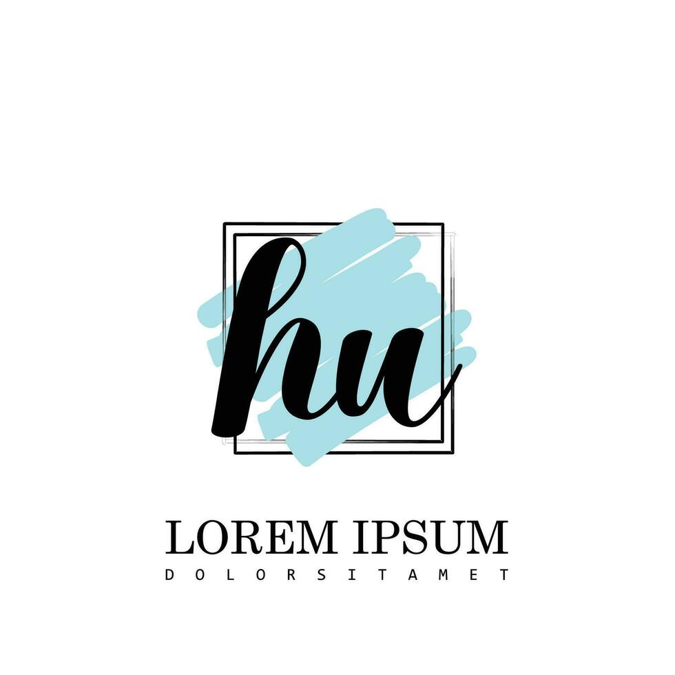 HU Initial Letter handwriting logo with square brush template vector