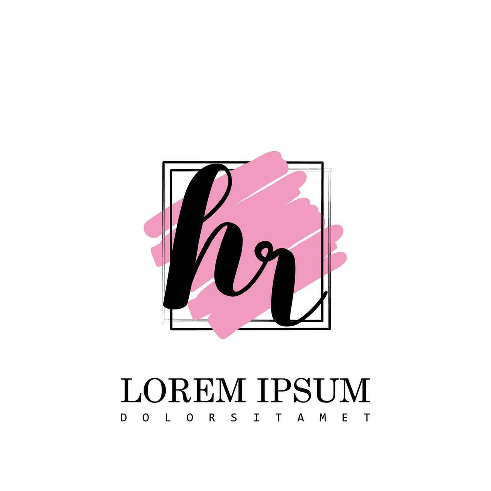 HR Initial Letter handwriting logo with square brush template vector