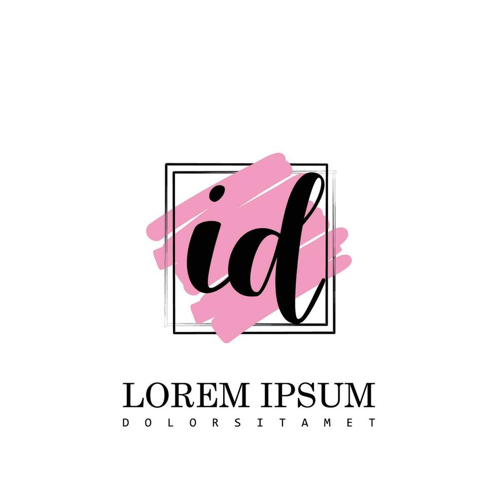 ID Initial Letter handwriting logo with square brush template vector