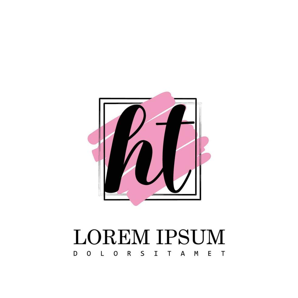 HT Initial Letter handwriting logo with square brush template vector
