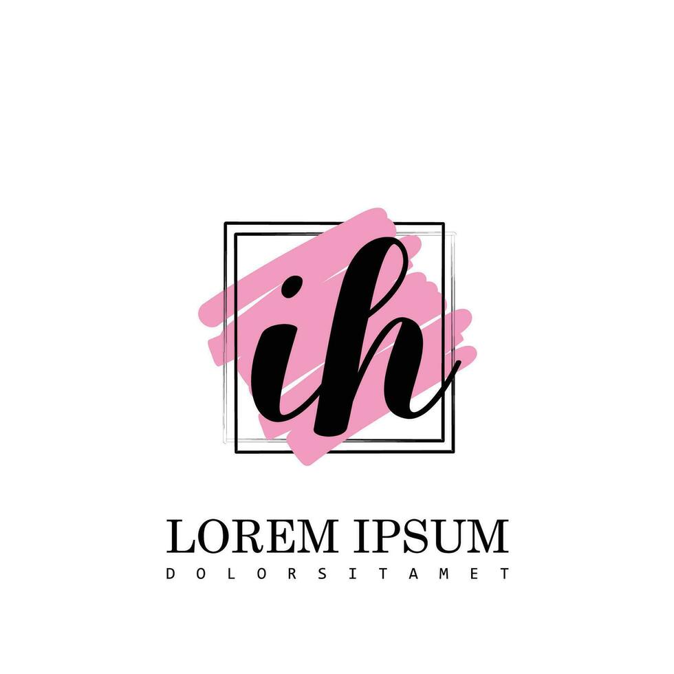 IH Initial Letter handwriting logo with square brush template vector
