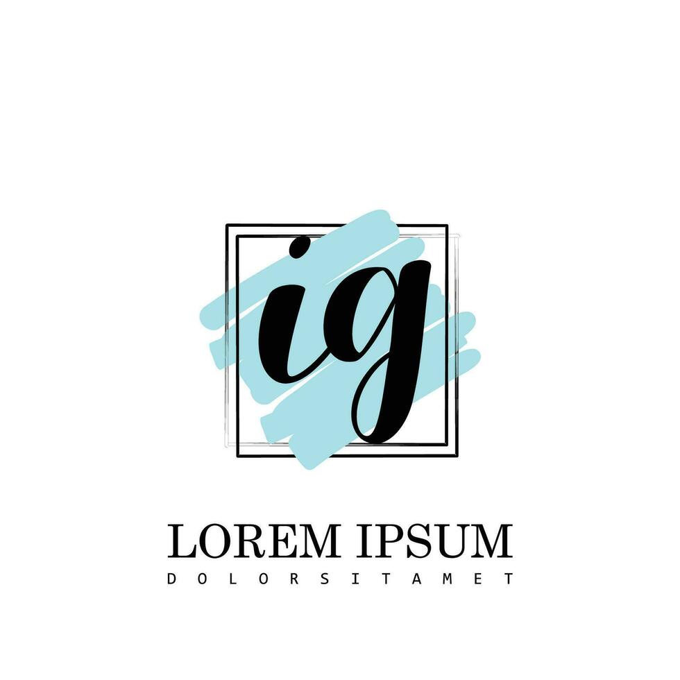 IG Initial Letter handwriting logo with square brush template vector