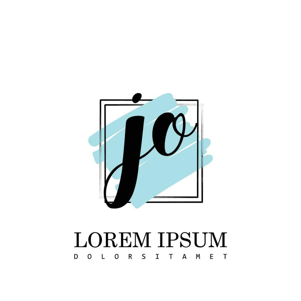 jo inicial letra escritura logo con cuadrado cepillo modelo vector