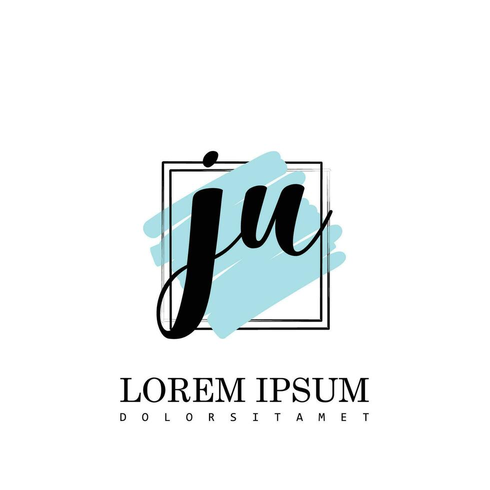 JU Initial Letter handwriting logo with square brush template vector