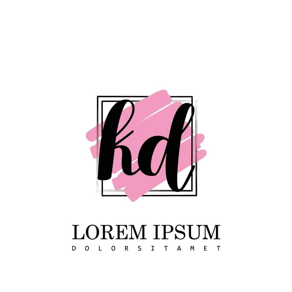 KD Initial Letter handwriting logo with square brush template vector