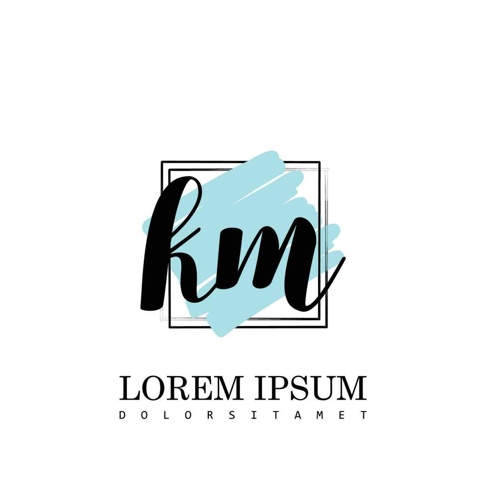 KM Initial Letter handwriting logo with square brush template vector