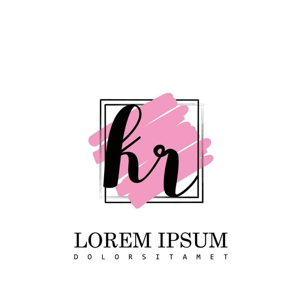 kr inicial letra escritura logo con cuadrado cepillo modelo vector