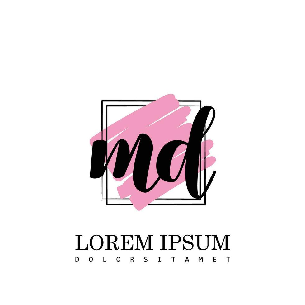 MD Initial Letter handwriting logo with square brush template vector