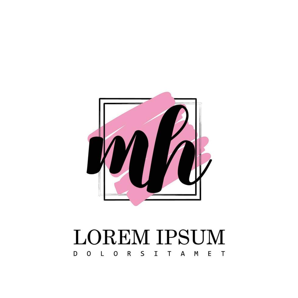 MH Initial Letter handwriting logo with square brush template vector