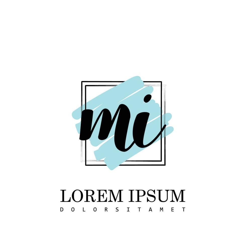 MI Initial Letter handwriting logo with square brush template vector