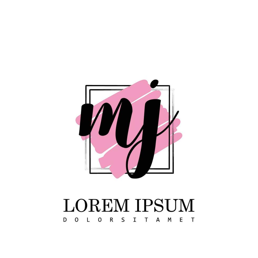 MJ Initial Letter handwriting logo with square brush template vector