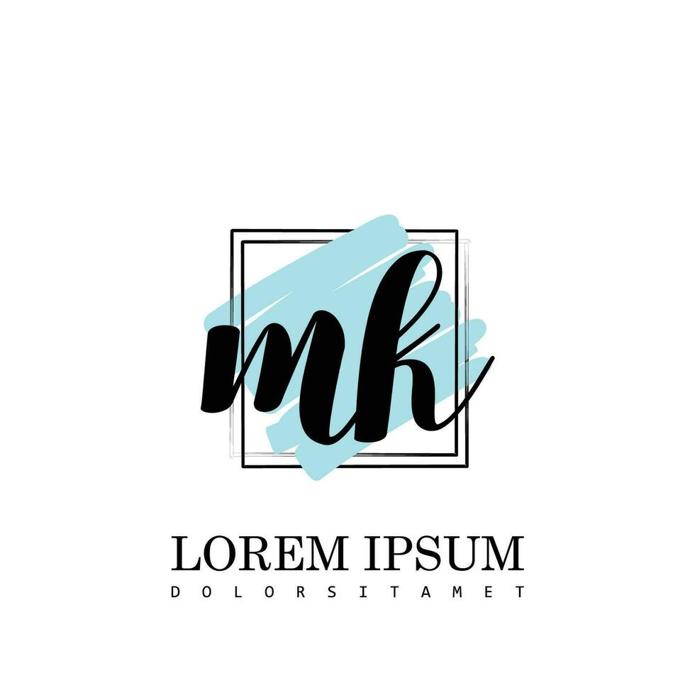 MK Initial Letter handwriting logo with square brush template vector