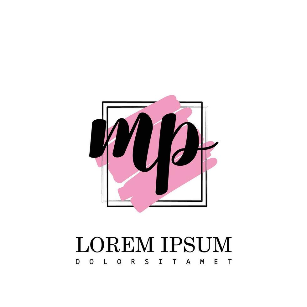 MP Initial Letter handwriting logo with square brush template vector