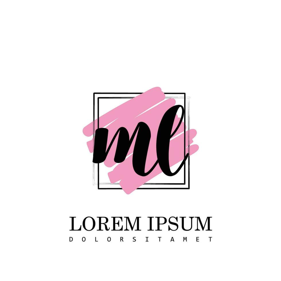 ML Initial Letter handwriting logo with square brush template vector