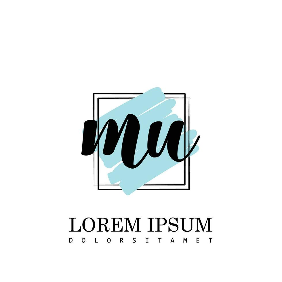 MU Initial Letter handwriting logo with square brush template vector