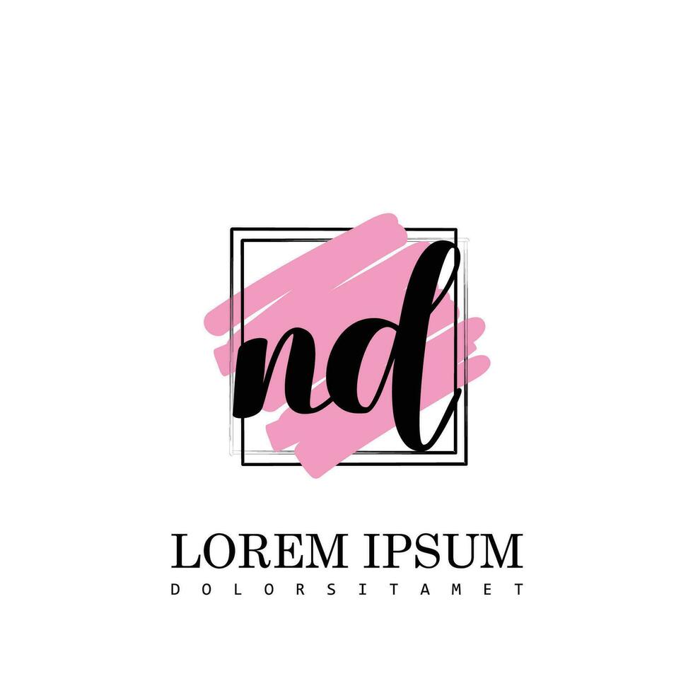 ND Initial Letter handwriting logo with square brush template vector