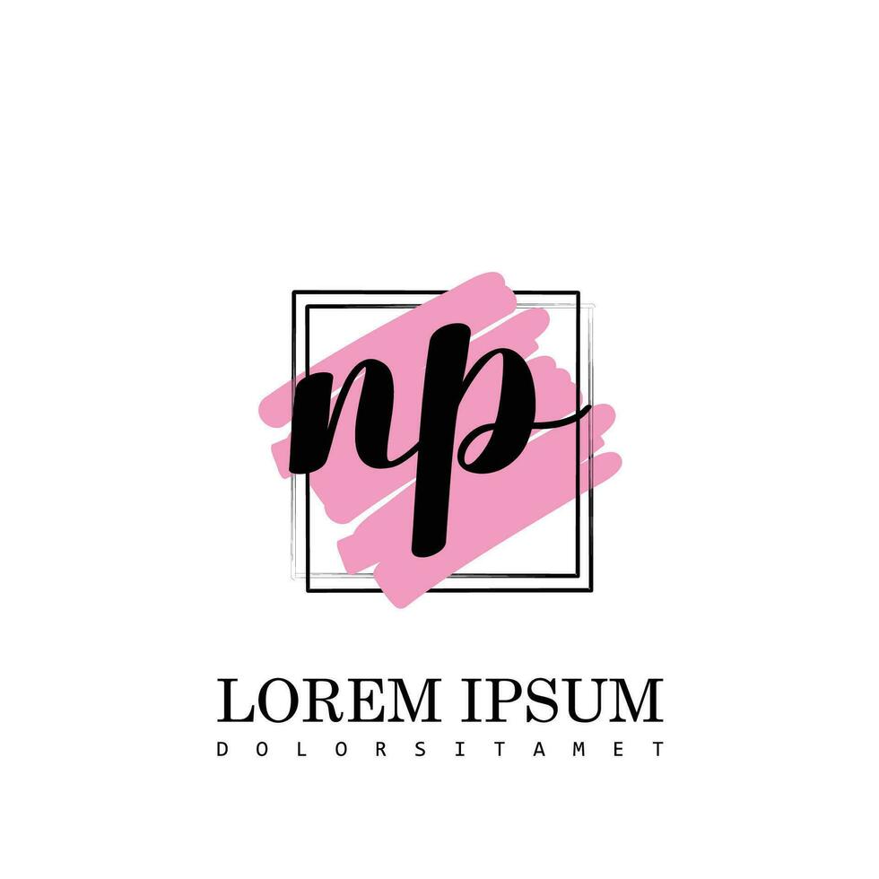 NP Initial Letter handwriting logo with square brush template vector