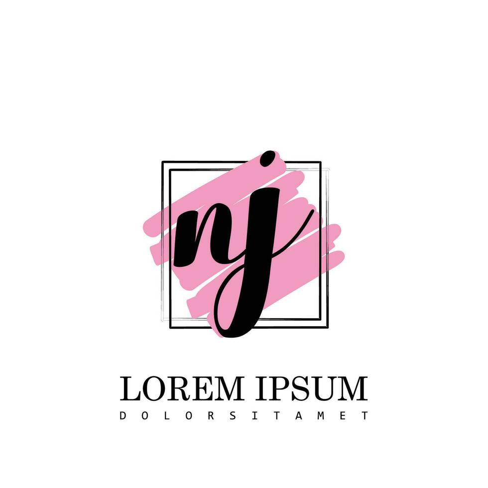 NJ Initial Letter handwriting logo with square brush template vector