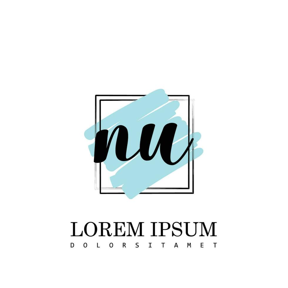 NU Initial Letter handwriting logo with square brush template vector