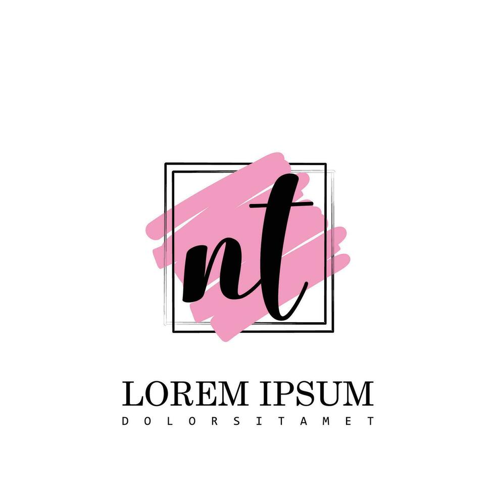 NT Initial Letter handwriting logo with square brush template vector