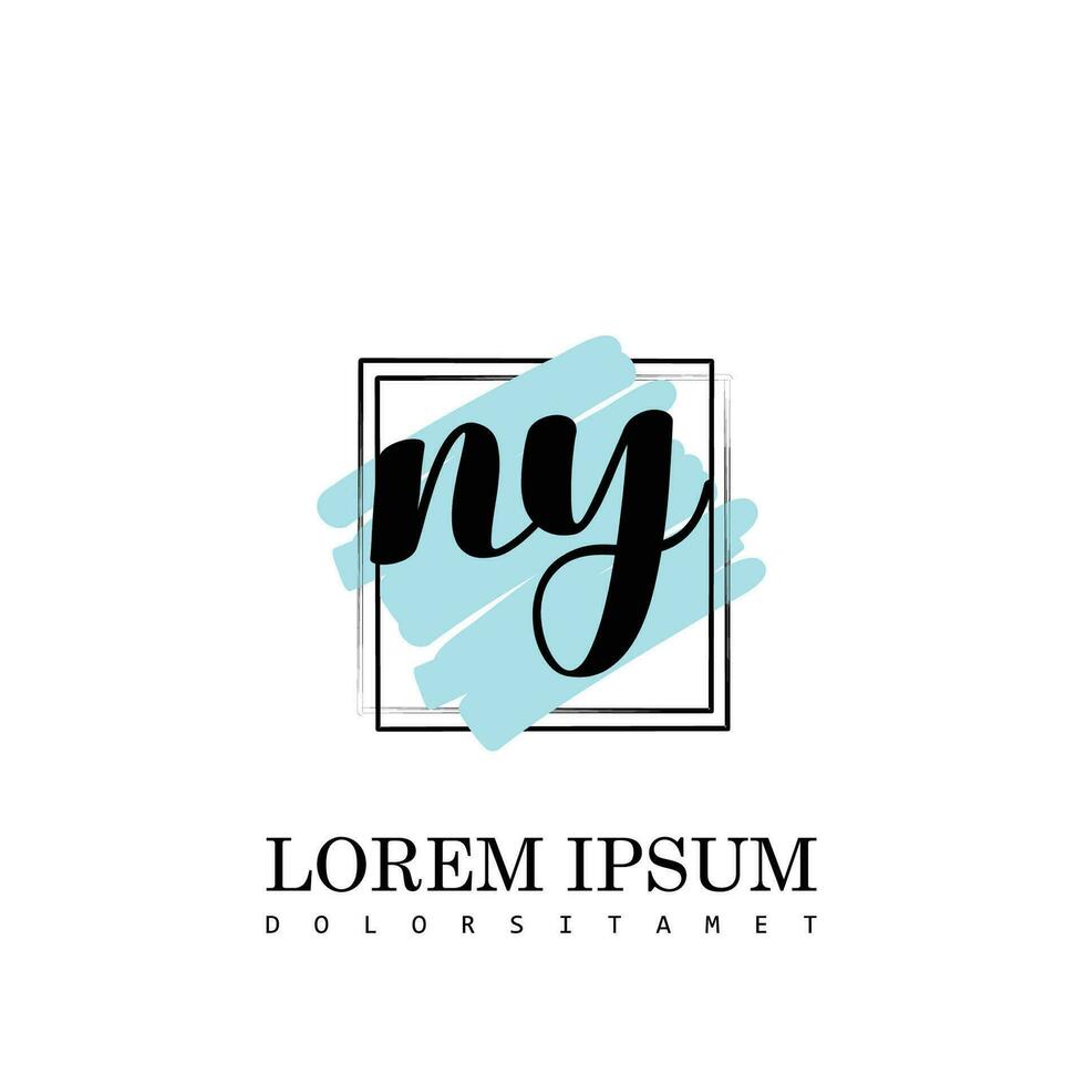 NY Initial Letter handwriting logo with square brush template vector