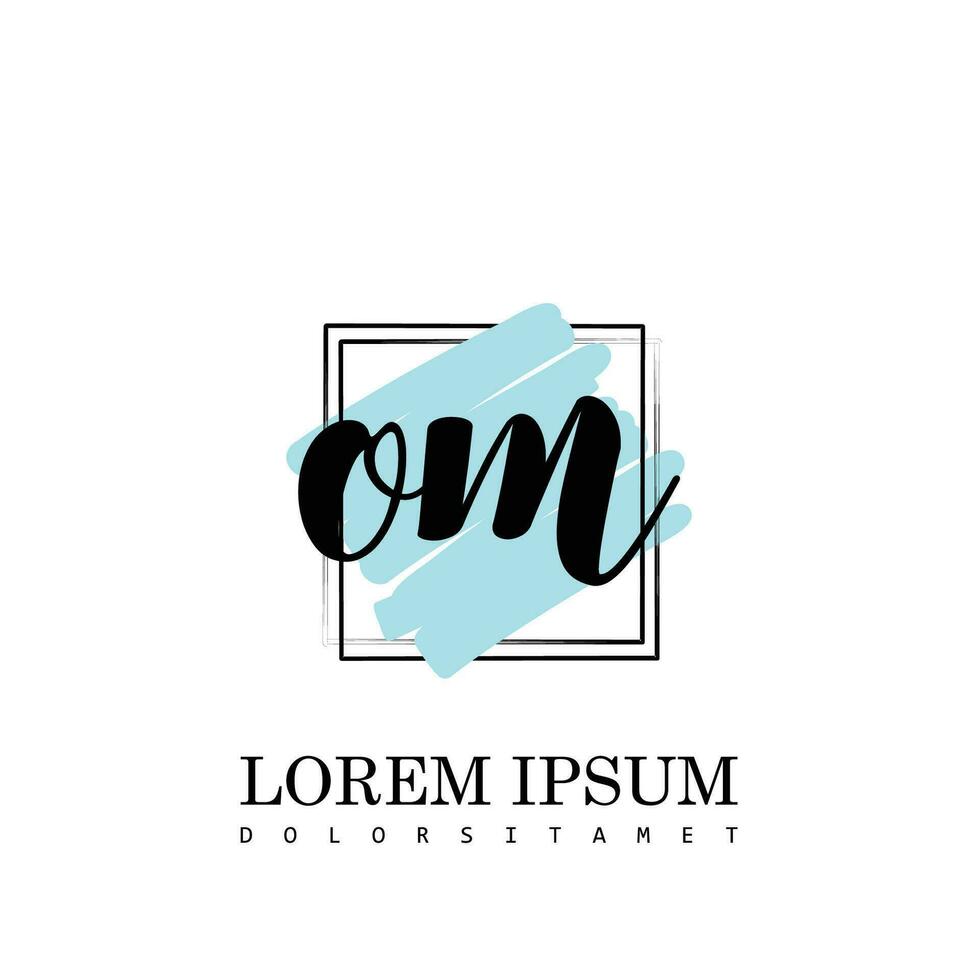OM Initial Letter handwriting logo with square brush template vector
