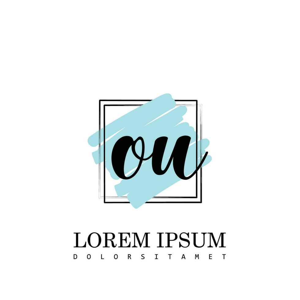 OU Initial Letter handwriting logo with square brush template vector