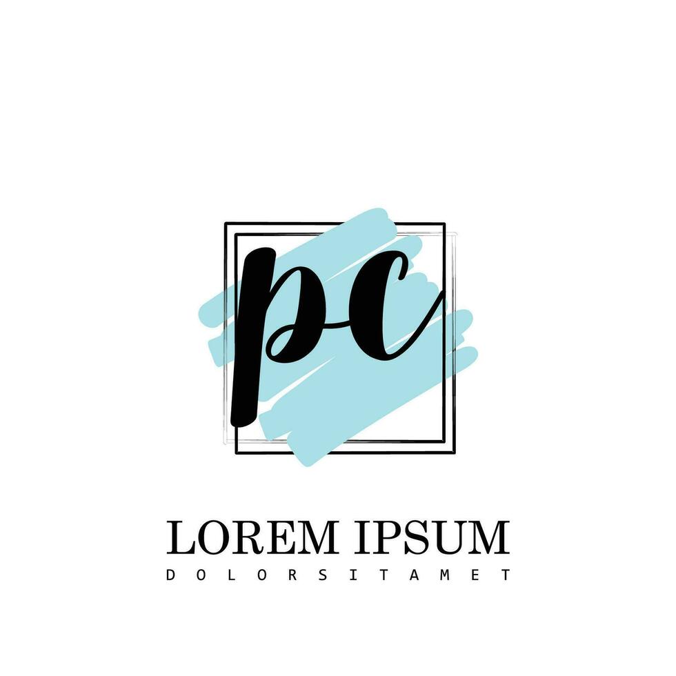 PC Initial Letter handwriting logo with square brush template vector