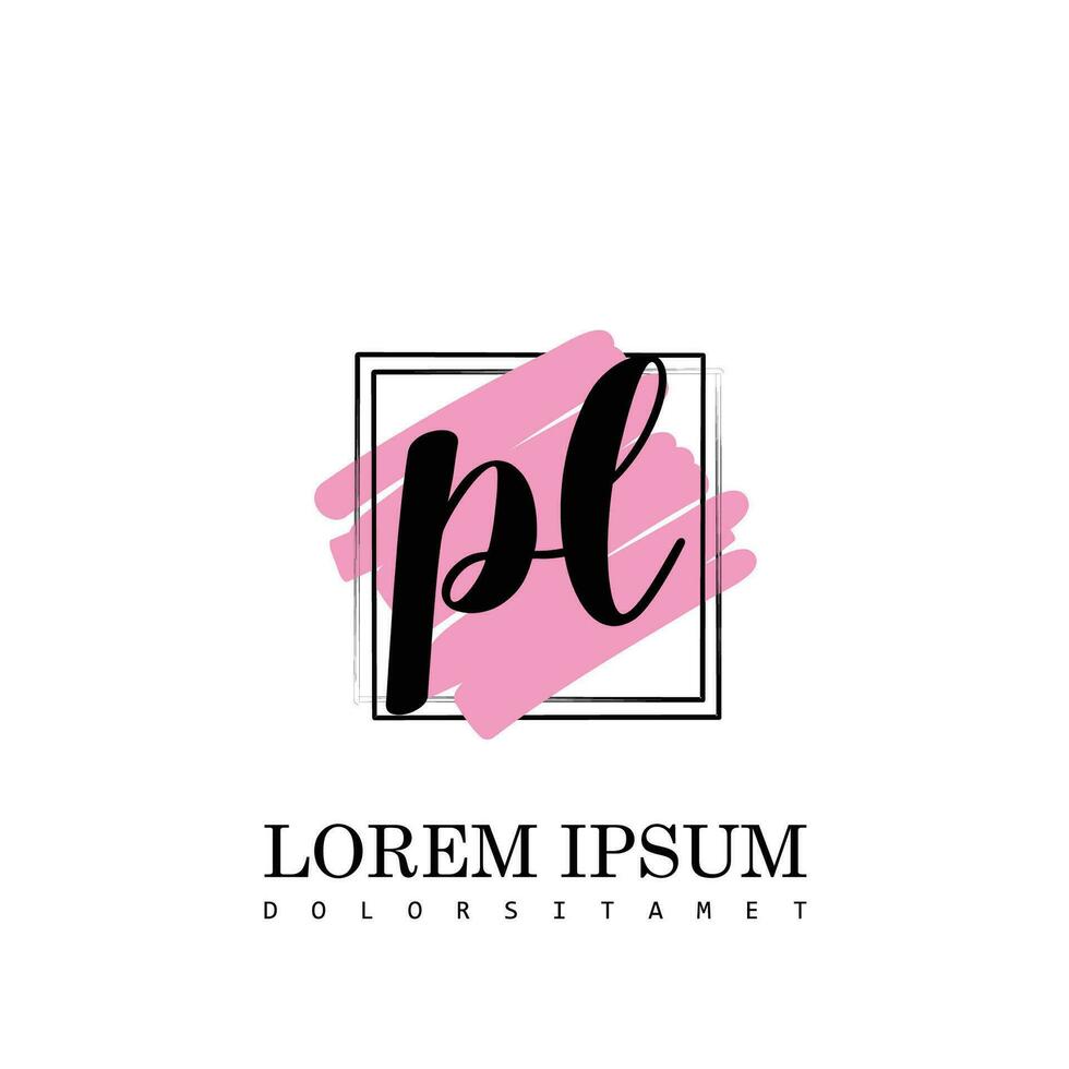 PL Initial Letter handwriting logo with square brush template vector