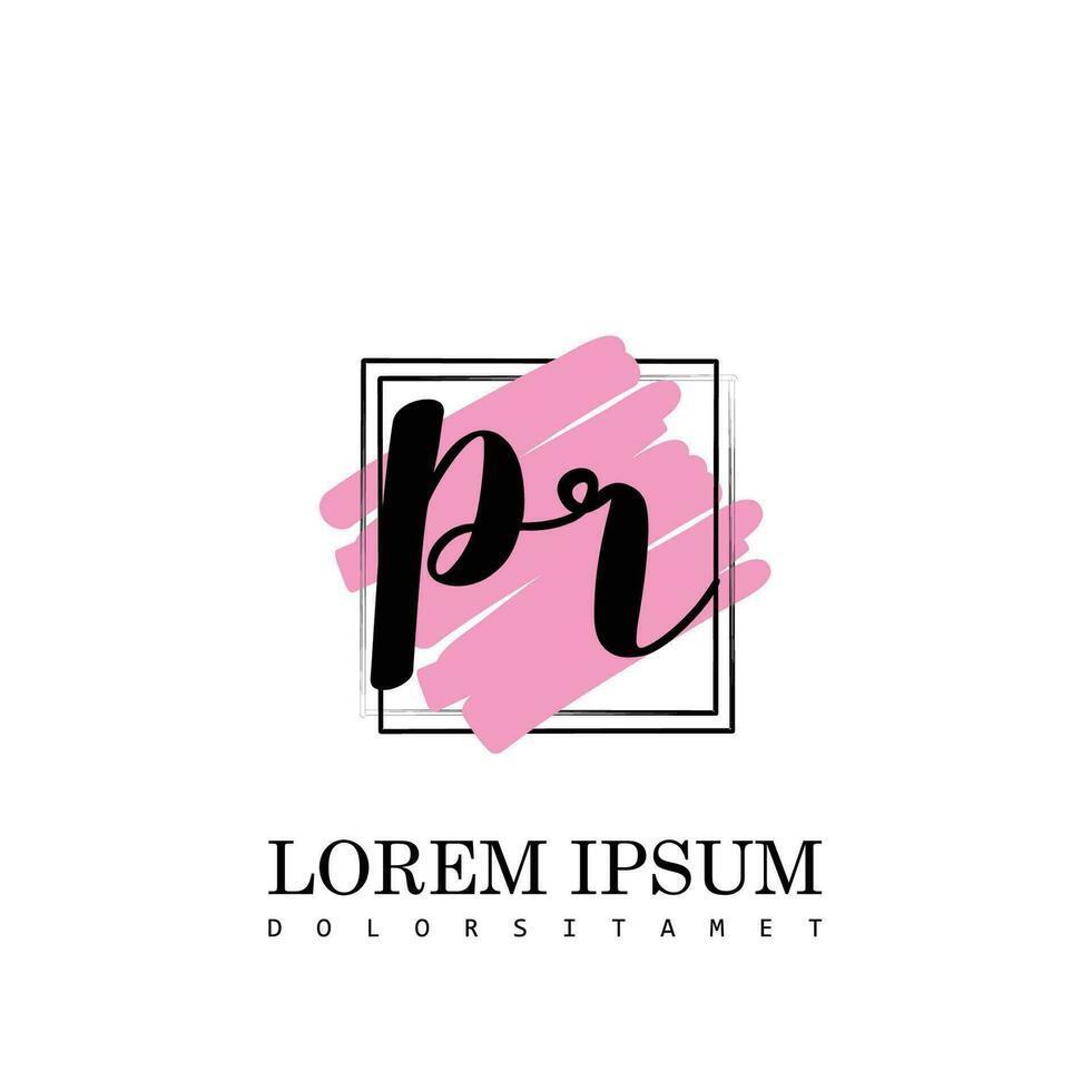 PR Initial Letter handwriting logo with square brush template vector