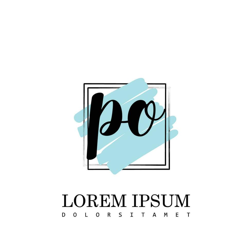 PO Initial Letter handwriting logo with square brush template vector