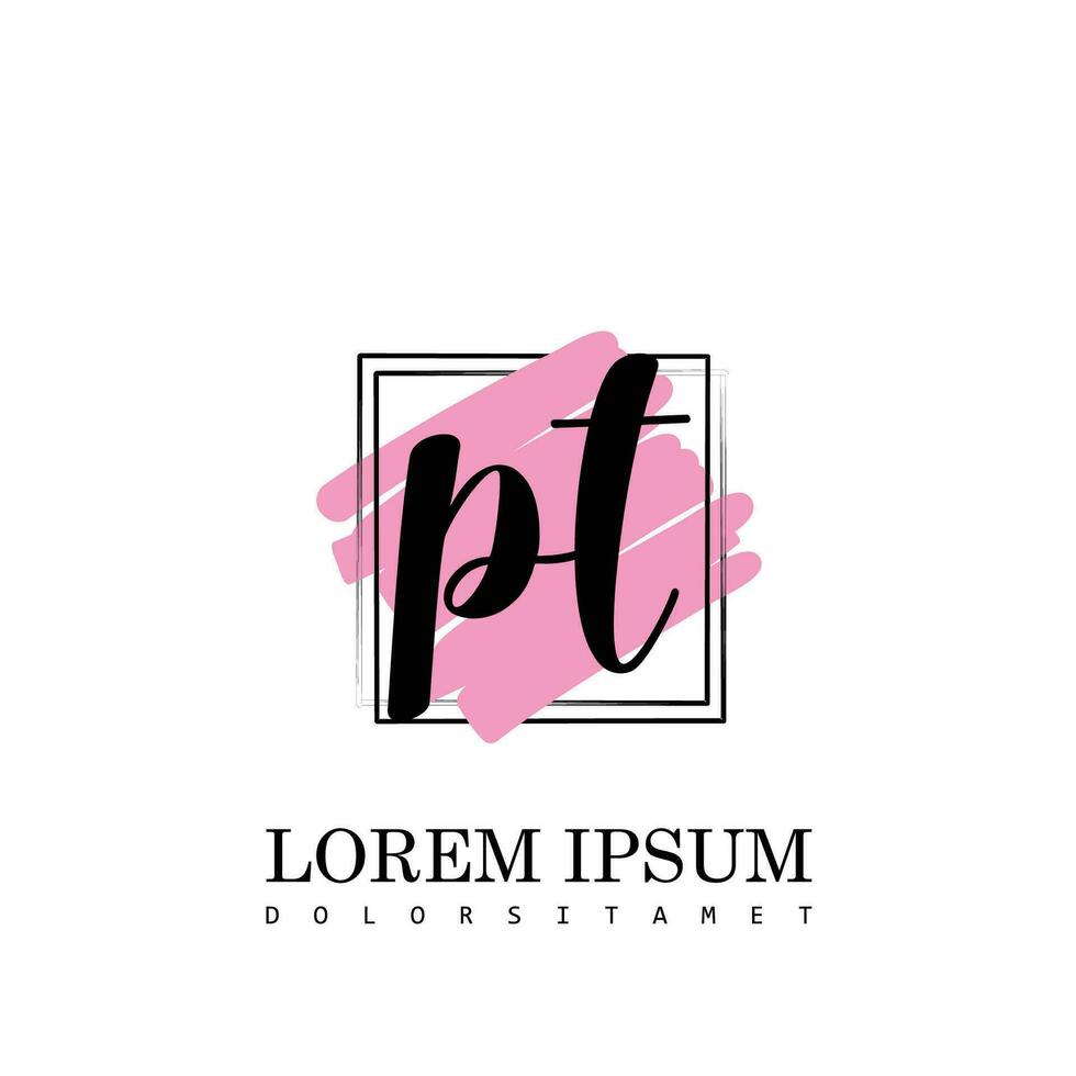 PT Initial Letter handwriting logo with square brush template vector