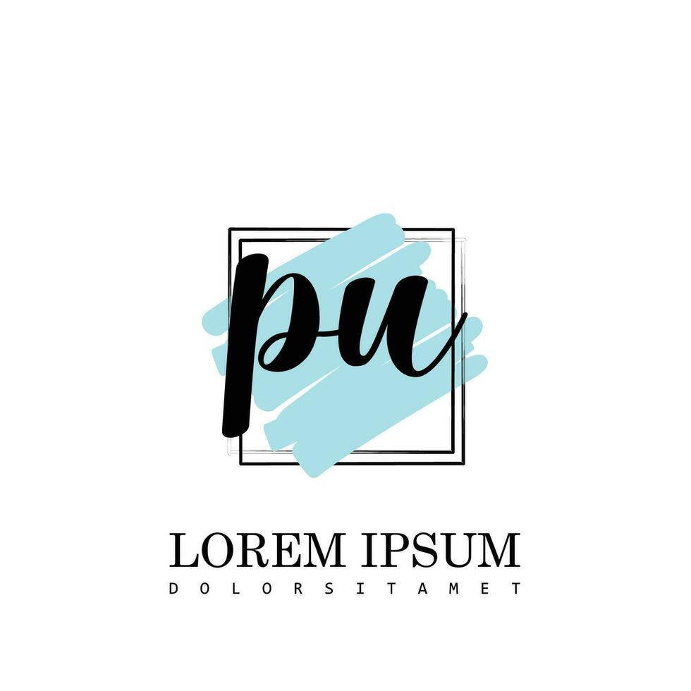 PU Initial Letter handwriting logo with square brush template vector