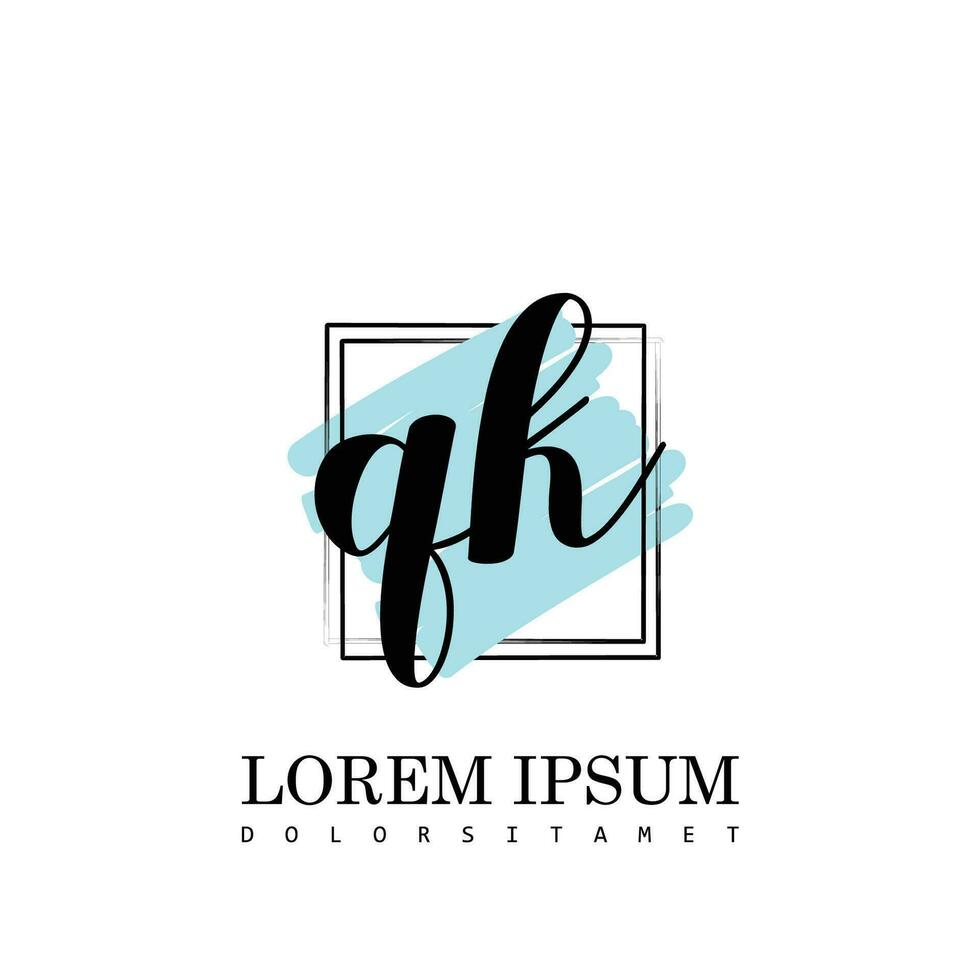 QK Initial Letter handwriting logo with square brush template vector
